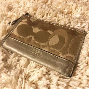 COACH Mini Skinny ID Case Pouch Logo Jacquard Gold